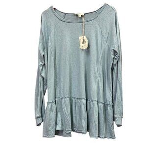 Easel Long Sleeve Blue Ruffle Tunic Top NWT Large